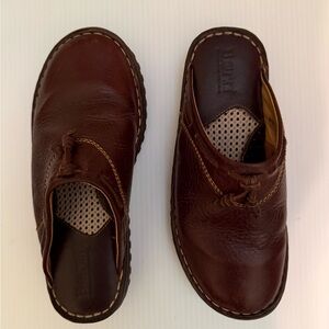 Born Dark Brown Leather Slip On Mules with Tassels